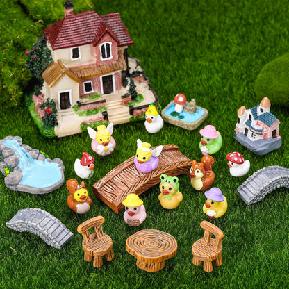 GGSTDDUP 36 Pcs Fairy Garden Accessories - Miniatures Garden Houses Bridge Landscape Water Well Fence Figurines Pond Mushroom Lawn Garden Ornament for DIY Terrarium Potted Plants Dollhouse Desk Decor