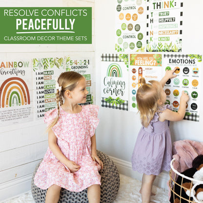 Hadley Designs 8 Calming Corner Posters for Classroom Must Haves - Calm Down Corner Supplies with Emotions Chart, School Counselor Mental Health Poster, Feelings Chart For Kids, Boho Classroom Decor