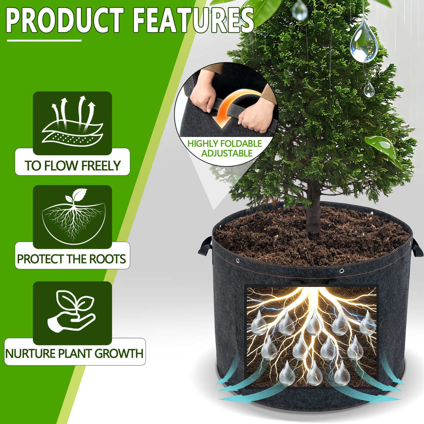 FVOTNW 50 Gallon Grow Bags, 1 Pack Thickened Aeration Large Fabric Pots with Handles 29''×21'', Heavy Duty Planting Bags for Potato, Vegetables, Flowers & Trees