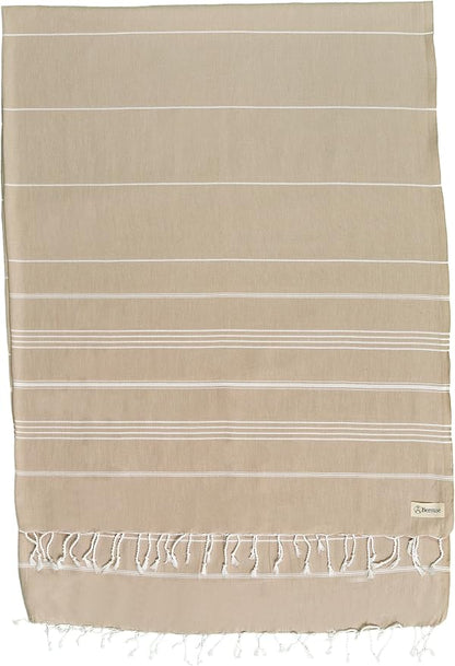 Bersuse Towels Anatolia XL Beach Blanket Throw Blanket Turkish Towel 100% Cotton Extra-Large Quick-Dry Lightweight Premium Peshtemal Towel - 61x82 Inches, Beige (Set of 3)