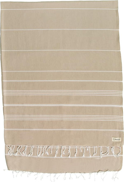 Bersuse Towels Anatolia XL Beach Blanket Throw Blanket Turkish Towel 100% Cotton Extra-Large Quick-Dry Lightweight Premium Peshtemal Towel - 61x82 Inches, Beige (Set of 6)