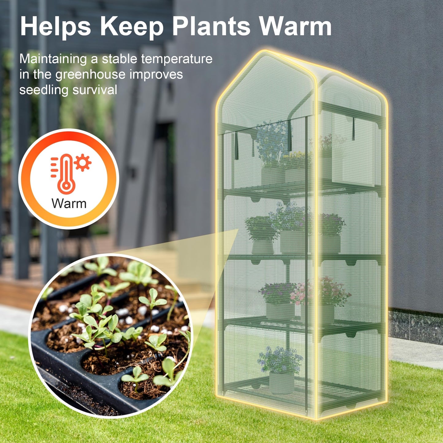 Kecreque Mini Greenhouse 4-Tier Small Greenhouses for Outdoor Indoor 27"x19"x63" Portable Greenhouse w/ Screen Windows & Waterproof PE Cover Green House for Backyard Balcony Seedling Raising