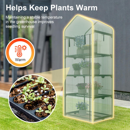 Kecreque Mini Greenhouse 4-Tier Small Greenhouses for Outdoor Indoor 27"x19"x63" Portable Greenhouse w/ Screen Windows & Waterproof PE Cover Green House for Backyard Balcony Seedling Raising