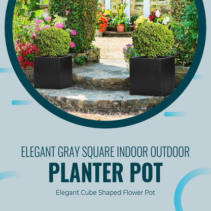 Greeneria Elegant Modern Black Matte Square Indoor Outdoor Planter Pot – 12”H x12”W x 12”L - Cube Shaped Flower Pot