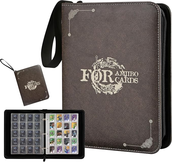 iofeiwak Mini Amiibo Card Display Album, Brown, 0.82x1.22 inch, Faux Leather, Waterproof, 20 Sleeves Included