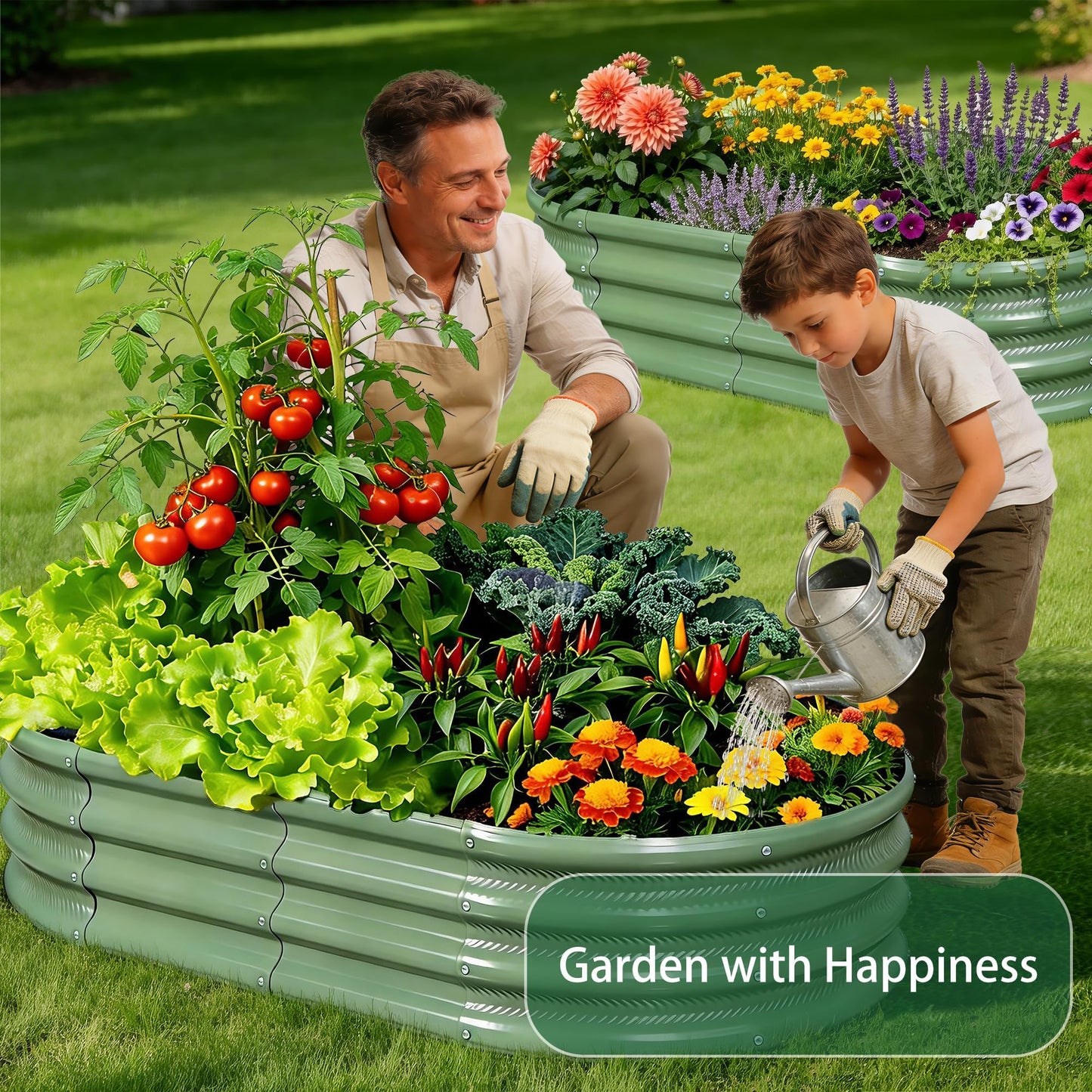 Gartist 2 Pack Raised Garden Bed Kits, 4x2x1FT Green Oval Galvanized Outdoor Planter Beds, Easy Assembly Metal Raised Bed for Vegetables, Flowers & Herbs
