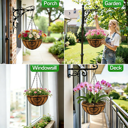 QCQHDU 2 Pack 10 inch Metal Hanging Orchid Baskets for Plants Outdoor, Hanging Orchid Planter Basket with Coco Liners, Orchid Pots with Holes for Garden, Patio, Deck, Porch Plants(Love)