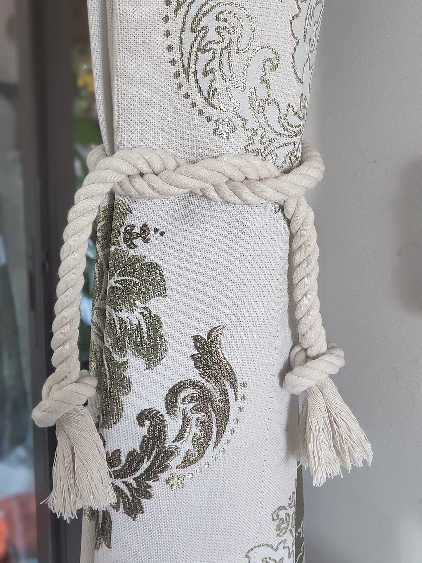 Yteseery 8 Pack Curtain Ties, Outdoor Curtain Tiebacks, Natural Cotton Curtain Holders, Village Rural Rustic Curtain Holdbacks, Nautical Curtain TieBacks Rope for Patio Drapery Pergola Drapes, Beige