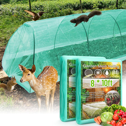 2 Pack Garden Netting 8 x 10 ft Ultra Fine Mesh Garden Netting Green Mesh Plant Cover Raised Beds Barrier Screen Protection for Vegetable Fruits Flowers Crops Greenhouse Rows from Birds Squirrels