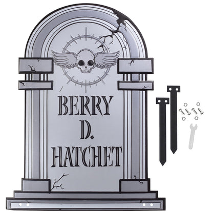 3-D Metal Halloween Ghost XL 17" Tombstone w Stakes -BERRY D HATCHET- Durable, Rustproof, UV Raised Printing- Upgrade Your Haunted House Mansion w Cemetary Lawn Decor- No More Flimsy Foam Graveyards