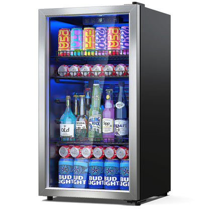 Manastin Beverage Refrigerator Cooler-Mini Fridge Freestanding Cooler with Glass Door, Adjustable Shelves & Digital Temperature Display for Soda, Wine or Beer (Silver, 3.2 Cu.Ft)