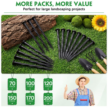 Garaook 100PCS 8-Inch Plastic Landscape Edging Stakes, Spiral Nylon Landscape Spikes, Anchoring Nails for Weed Barrier, Paver Edging, Landscape Edging, Artificial Turf, Grass Pathways, Black
