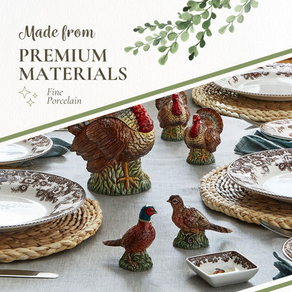 Spode 3.5" Pheasant-Shaped Salt and Pepper Shakers - Dolomite Ceramic Farmhouse Décor for Formal Dining, Decorative Salt & Pepper Set with Easy Refill Bottom Stoppers, Ideal for Thanksgiving Table