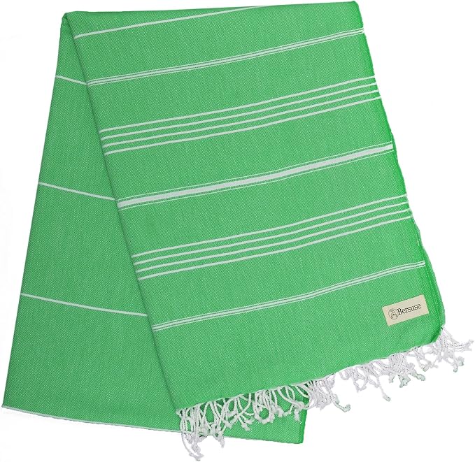 Bersuse Towels Anatolia XL Beach Blanket Throw Blanket Turkish Towel 100% Cotton Extra-Large Quick-Dry Lightweight Premium Peshtemal Towel - 61x82 Inches, Green