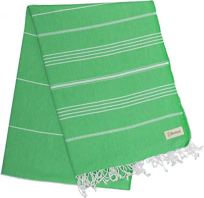 Bersuse Towels Anatolia XL Beach Blanket Throw Blanket Turkish Towel 100% Cotton Extra-Large Quick-Dry Lightweight Premium Peshtemal Towel - 61x82 Inches, Green
