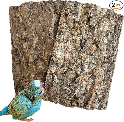 Cork Bark Perch for Birds 12"x8" Natural Cork Chewing Toy 2 PCS Flat Budgies Bark Seat Board Wood Bark Background Decor Panel Birdcage Accessories for Parakeet Lovebirds Cockatiels Conures
