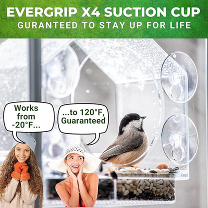 Nature Anywhere Window Bird Feeder - Transparent Acrylic Bird Feeders for Outdoors - Enhanced Suction Grip, Bird Watching for Cats, Easy-to-Clean, Outdoor Birdhouse Feeder (2 Units)
