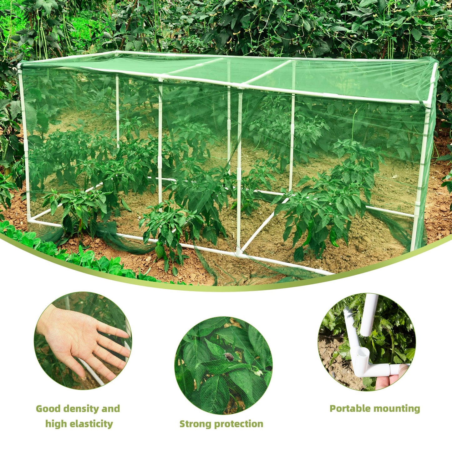 warmfarm 72 * 33 * 30 in Detachable Crop Cages for Garden, Plant Protection Tent with Garden Netting for Vegetables Fruits Flowers,Mesh Plant Covers for Outdoors (Green)