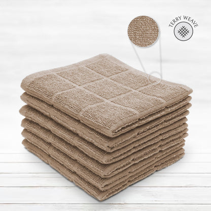 Mellow Buff 100% Cotton Terry Dish Cloth & Dish Towel, 6 Pack, Super Soft and Absorbent Kitchen Towels, Perfect for Kitchen Cleaning and Dish Washing (TAN 6 Pack)