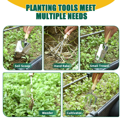 Garden Tool Set, 9-Piece Heavy Duty Outdoor Garden Tools with Ergonomic Handles, Storage Bag, Pruning Shears, Hand Rake and More, Perfect for Gardening Enthusiasts, Gardening Gifts for Women and Men