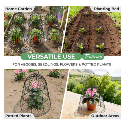 FRUITEAM Metal Plant Covers 6pcs, Heavy Duty Garden Cloche Plant Cage for Outdoor, 13"x15.8"H Rust-Proof Plant Protectors from Animals for Vegetables, Flowers, Seedlings Against Rabbits, Squirrels
