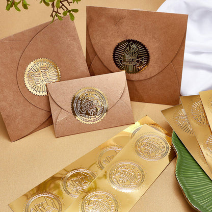 CRASPIRE 100pcs Gold Foil Certificate Seals - Mustang Embossed Gold Certificate Seals 2" Round Self Adhesive Embossed Stickers for Invitations, Graduation, Monogram