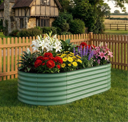 Garvee 8x4x1.5ft Galvanized Raised Garden Bed, Oval Metal Planter Box with Anti-Cut Safety Edges, 359 Gallons Rust-Resistant Deep Root Planter for Outdoor Vegetables, Flowers, Herbs, Green