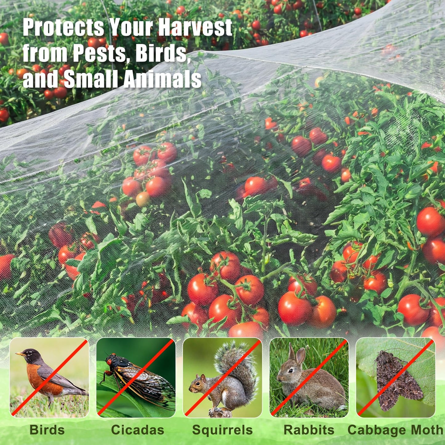 FEED GARDEN Garden Netting 8x10FT Ultra-Fine Mesh PE Cover for Vegetables Fruits Garden Row Cover Raised Bed Durable Protection from Birds Animals