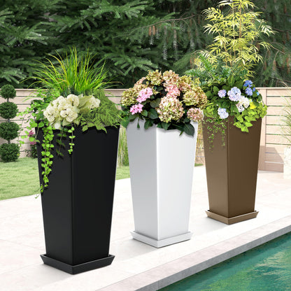 YESUNEED 24" Tall Planters for Outdoor Plants, Set of 2 Large Outdoor Planters for Front Porch Decor with Drainage Hole, Tall Planter(White)