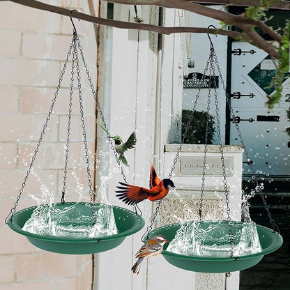 OVZILKI Bird Baths for Outdoors Heavy Duty, 16 inch BirdBath Bowl Only with Rust-Proof Black Chains, Hanging Bird Bath Hanging Bird-Feeder for Garden Backyard Decor (Green 1 Pack)