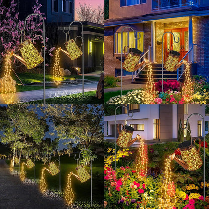 Forlivese 2PCS Solar Watering Can with Lights,Outdoor Decorations with Hanging Solar Garden Lights with Bracket Waterproof Watering Can Landscape Light for Patio Gardening Pathway 36LED