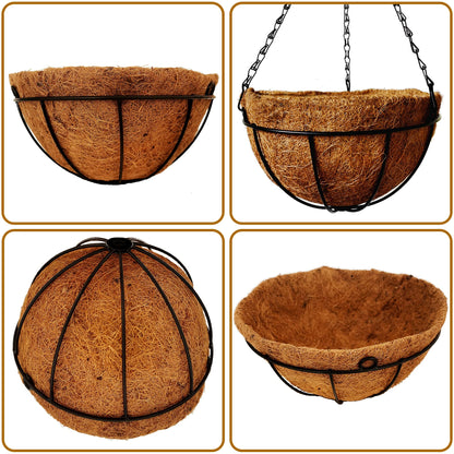 ArtFamy 4 Pack 10 inch Metal Hanging Planters Basket with Coco Coir Liner Outdoor-Hanging Baskets for Plants Outdoor,Metal Wire Baskets with Window Box Planters, Hanging Flower Pots for Railings