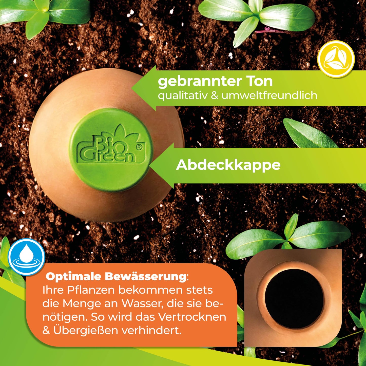 BioGreen Plant Self-Watering System Hydro MAX M | 0.8 gal | Irrigation Ø 35.4 in | Olla Made of Fired Clay | Environmentally Friendly | Terracotta Water Saver for Gardens, Vegetables & Raised Beds