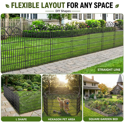 10-Panel No-Dig Tall Garden Fence – 34″H x 22′L Rustproof Metal Dog Fence, Decorative Yard & Garden Animal Barrier, Easy Install Outdoor Pet & Flower Bed Border, Temporary Fence