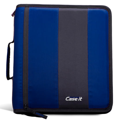 Case-it Classic Zipper Binder | 2-Inch O-Rings, 350 Sheet Capacity, Multiple Storage Pockets & Shoulder Strap | School & Office Organizer | D-251 Midnight Blue