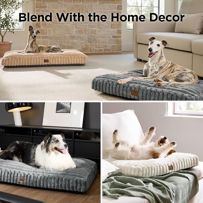 Bedsure ComfyFleece™ Cute Dog Bed, Large Sized Dog Crate Pillow 35x22 Cream | Aesthetic Crate Bed for Balanced Support Cute Chopped Foam Pad with Removable Washable Cover Non-Slip Waterproof Cozy Pet Mat