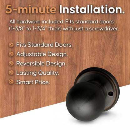 Copper Creek Dummy Interior Door Knob – ANSI Grade-3 Certified, Modern Heavy Duty Handle, Easy Install and Reversible for French Doors & Closets, Non Turning – Tuscan Bronze (1 Pack)