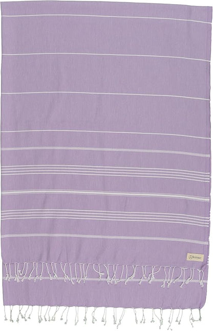 Bersuse Towels Anatolia XL Beach Blanket Throw Blanket Turkish Towel 100% Cotton Extra-Large Quick-Dry Lightweight Premium Peshtemal Towel - 61x82 Inches, Lilac (Set of 3)