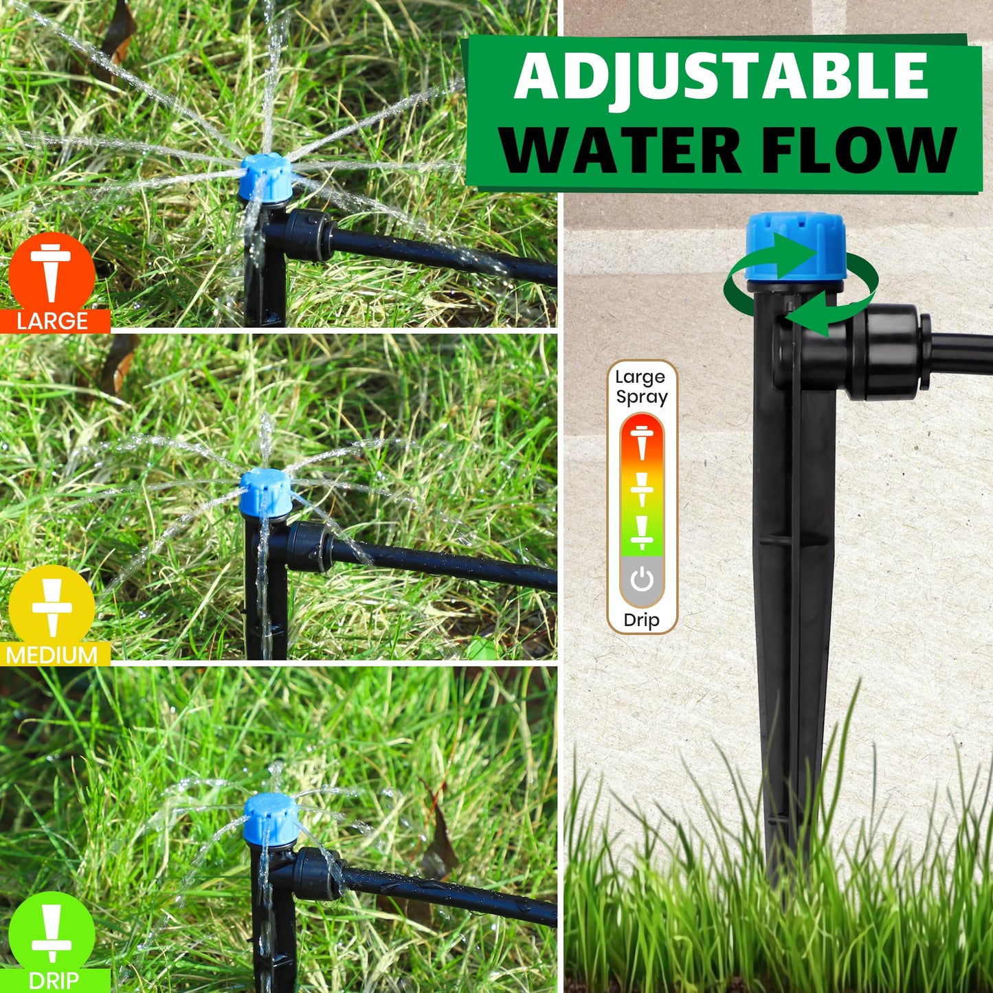 Bonviee 40-Pack 1/4” Push-to-Connect Drip Irrigation Emitters – Adjustable Quick-Install Precision Watering Stakes for Garden, Raised Beds & Greenhouse