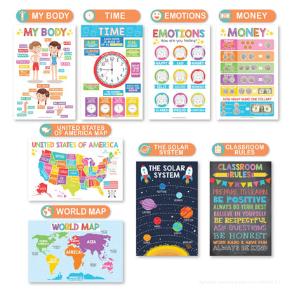 Hadley Designs 16 Educational Posters for Classroom Must Haves - Laminated Pre-K Posters for Toddler Homeschool Essentials, Toddler & Preschool Learning Activities, Kindergarten Classroom Decor