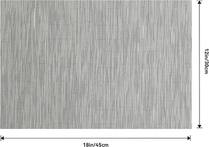 Leetaltree Silver Placemats Set of 4 - Heat Resistant Non-Slip Place mats for Dining Table, Washable Durable PVC Vinyl Woven Table Mats（Silver, 4）