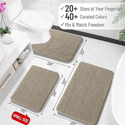 OLANLY Bathroom Runner Rugs 47x24, Soft Absorbent Chenille Bath Rugs, Rubber Backing Quick Dry, Machine Washable Long Bath Mats for Bathroom Floor, Tub and Shower, Home Decor Accessories, Warm Taupe