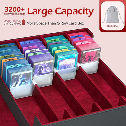 4-Row【3200+】 Trading Card Storage Box, Card Organizer Holder with 24 Dividers, Case Fit for MTG TCG Magic Commander Deck Playing Cards, Deck Box for Sport Card