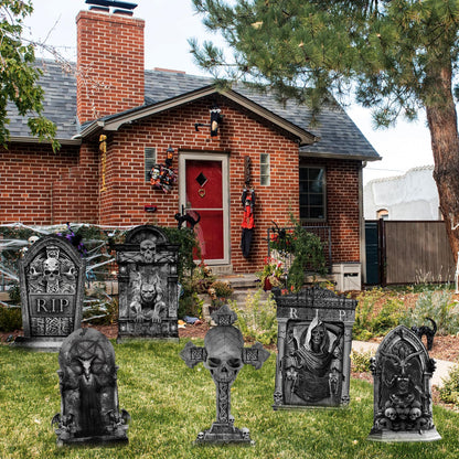 ontigola 16 Inch Halloween Graveyard Tombstones Prop Yard Stakes Signs 6 Styles Outdoor Headstones for Cemetery Halloween RIP Graveyard Tombstones Outdoor Props Yard Decorations with Stakes