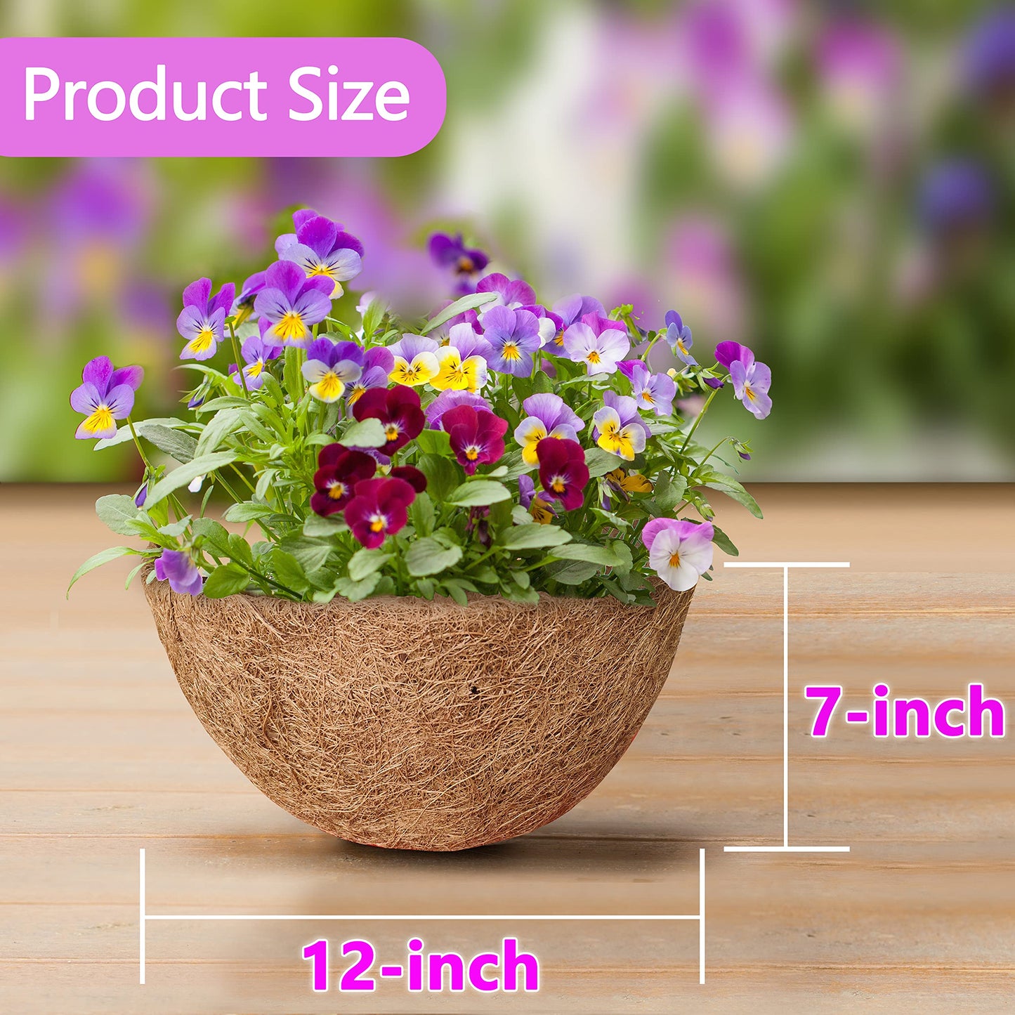 TigeJoy Coco Coir Liners for Hanging Baskets 12inch 4PCS, 100% Natural Coco Fiber Planter Insert, Round Thick Coconut Liners for Garden Plants Flower Vegetable Pot Flowerpot Replacement Liner
