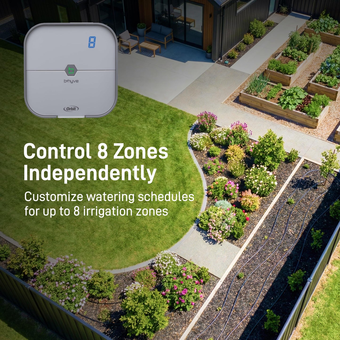 Orbit B-hyve Indoor Smart Sprinkler Controller - 8-Zone - WiFi Irrigation Controller - App Controlled Irrigation with Weather Adjustment - Easy Installation Smart Home Ready Device - 57925