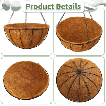 Rtteri 8 Pcs 8 Inch Hanging Baskets for Plants Outdoor with Metal Wire Frame and Coconut Coir Liners, Round Wire Hanging Baskets with Chain for Patio Garden Porch Decoration