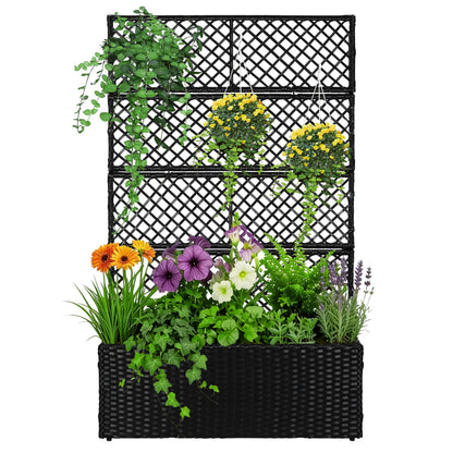 52’’ H Garden Planter Box with Trellis Outdoor for Vine Climbing Plants, Flowers Handwoven Rattan Garden Bed with Removable Liners for Backyard Patio Balcony