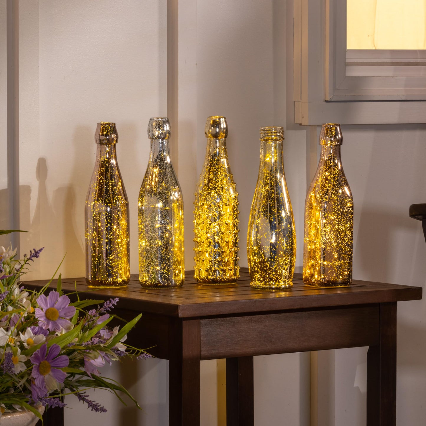 Evergreen Garden Glass Bottles for Bottle Tree, Wine Bottles for Decorativation Indoor Outdoor Wedding Christmas Party Decor (Mercury Glass, Set of 10)