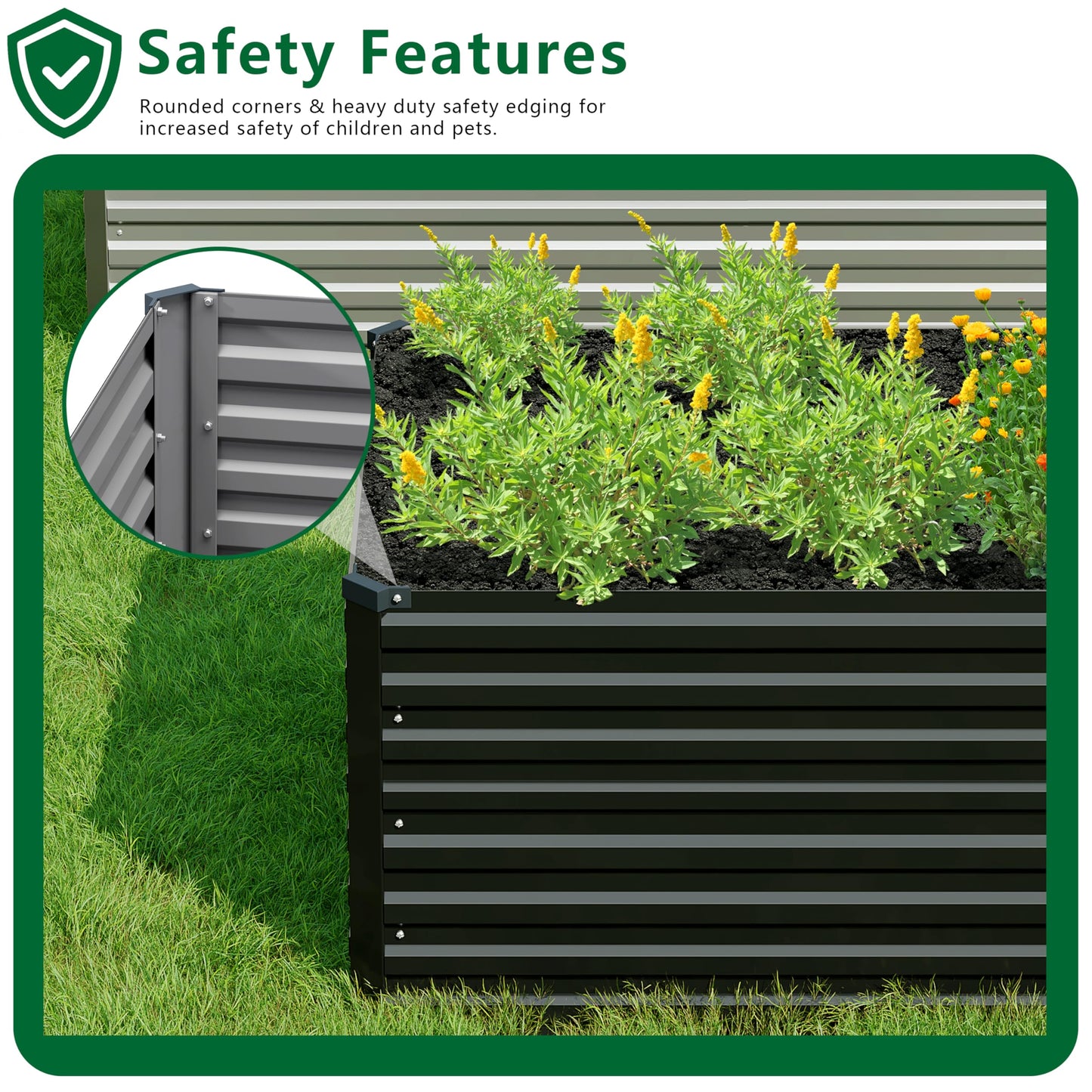 DIIYIV Galvanized Raised Garden Bed Kit Outdoor Patio,8x2x2ft Large Rectangular Metal Planter Boxes,Deep Root Box Planter for Gardening,Vegetables,Flowers,Herbs-Black
